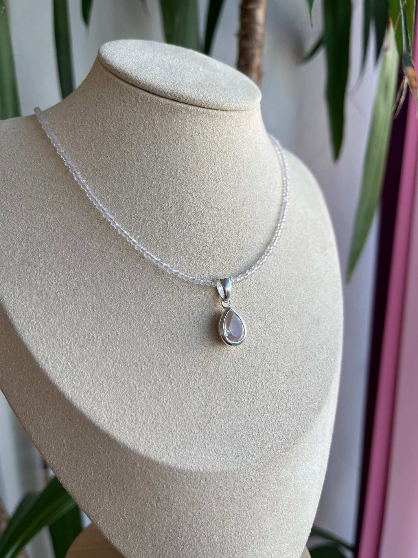 Rosenquarz Halskette (925 Silber)