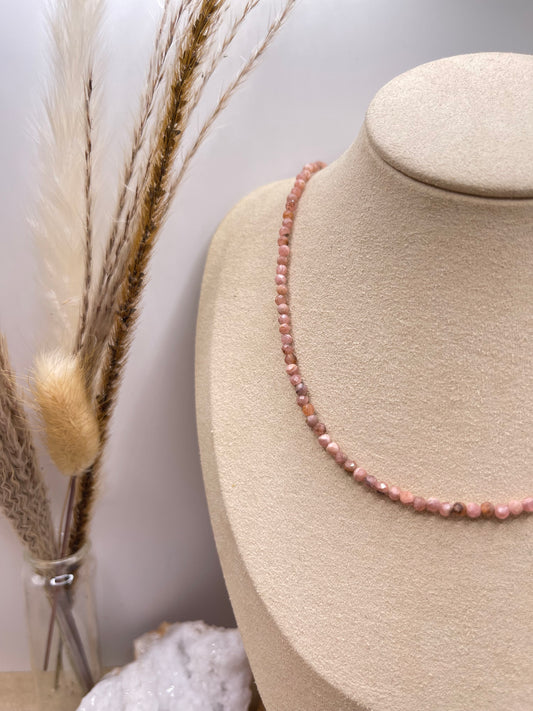 Edelstein Halskette Apatit blau | Rhodochrosit facettiert