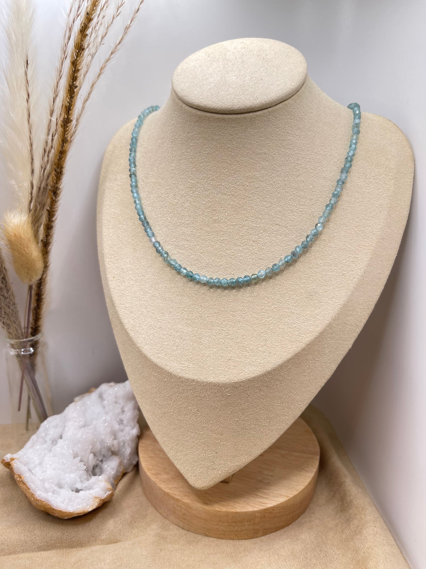 Edelstein Halskette Apatit blau | Rhodochrosit facettiert