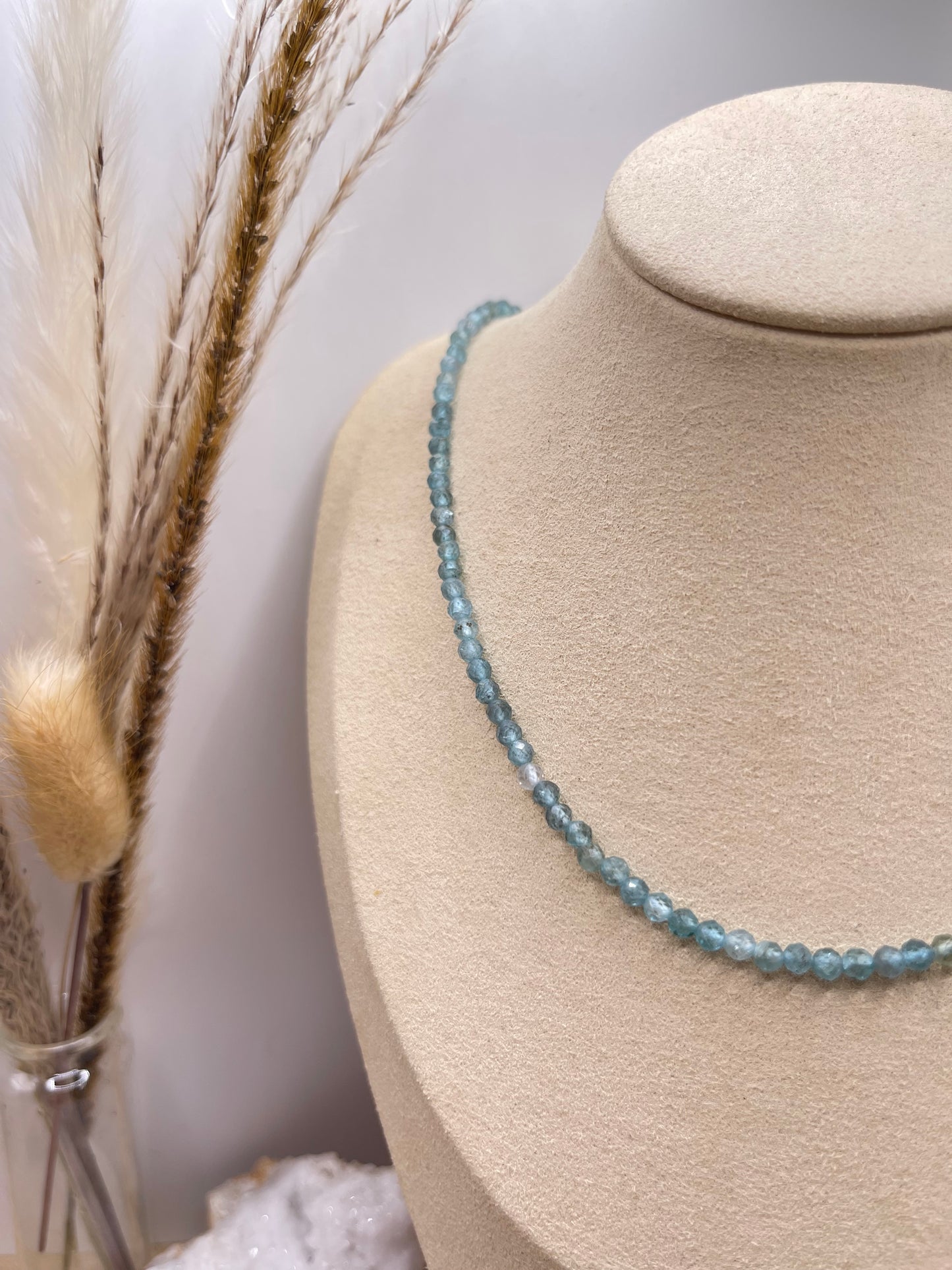 Edelstein Halskette Apatit blau | Rhodochrosit facettiert