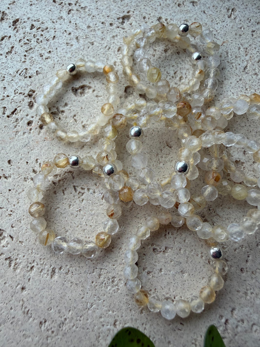 Rutilquarz Ring – facettierte Natursteinperlen | elastisch & flexibel