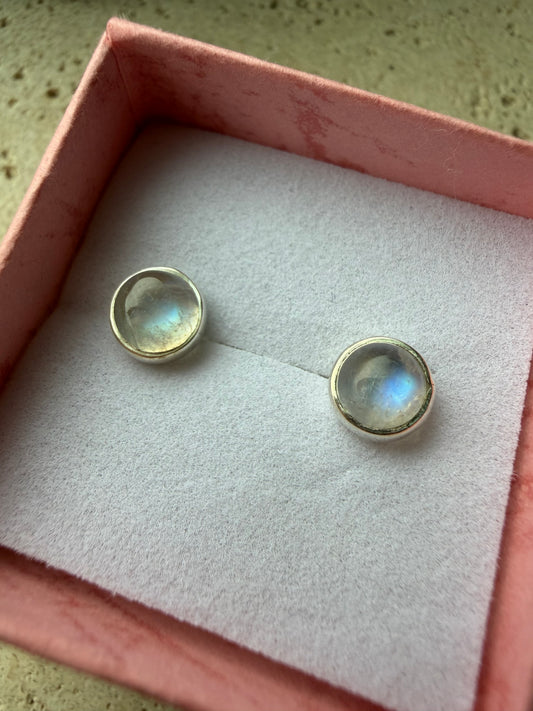 Regenbogenmondstein Ohrstecker 925 Silber (rund)