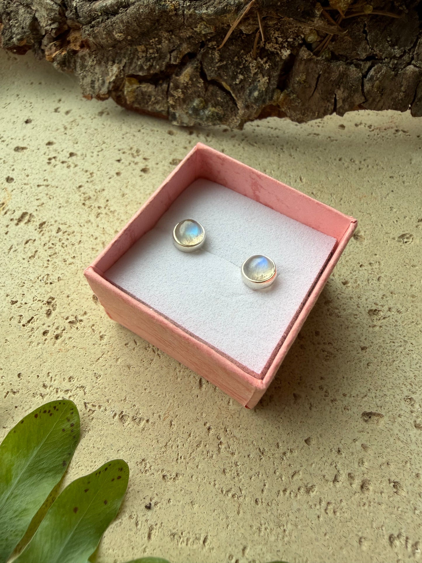 Regenbogenmondstein Ohrstecker 925 Silber (rund)