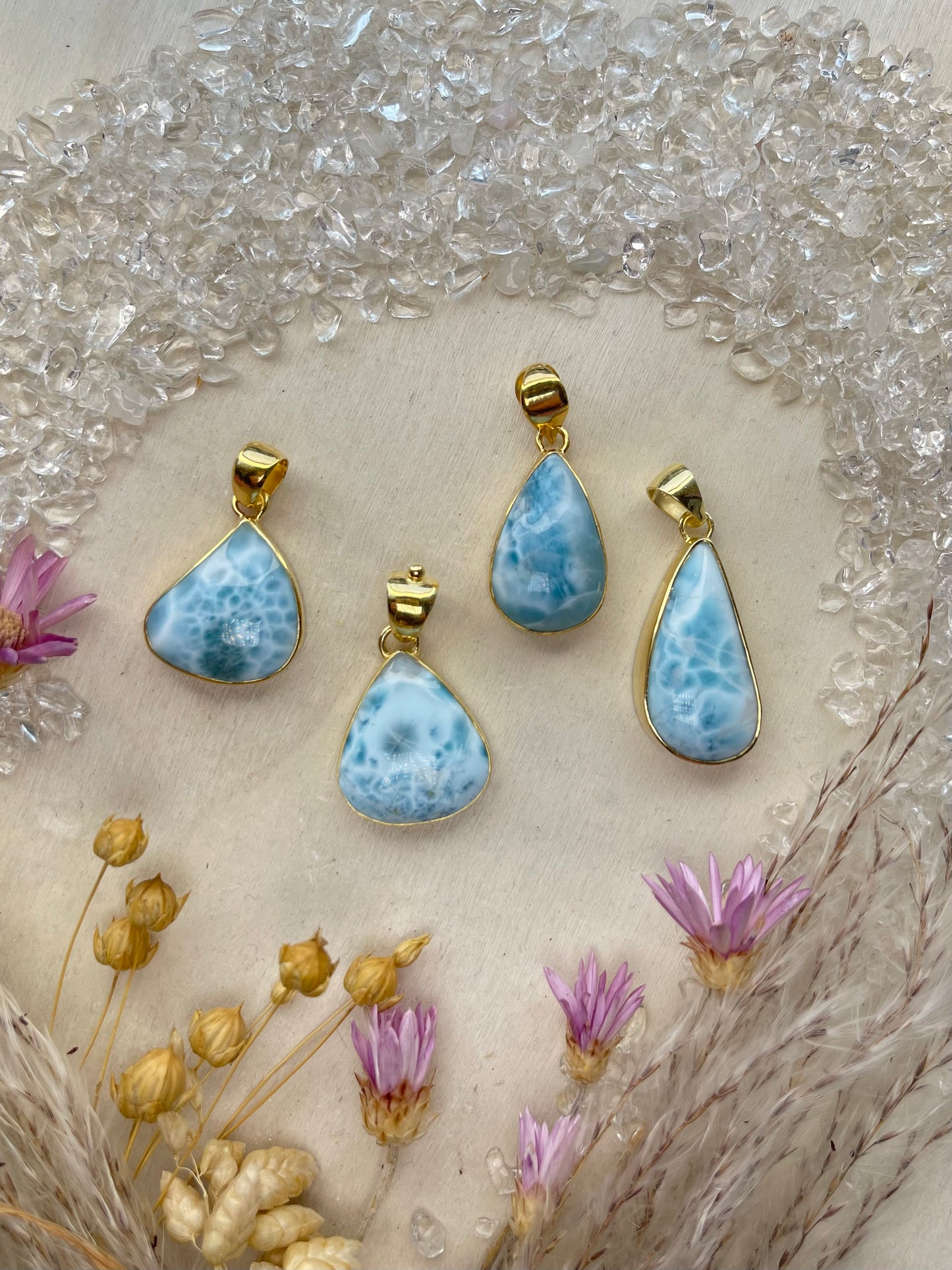 Larimar Anhänger (925 Silber, vergoldet)