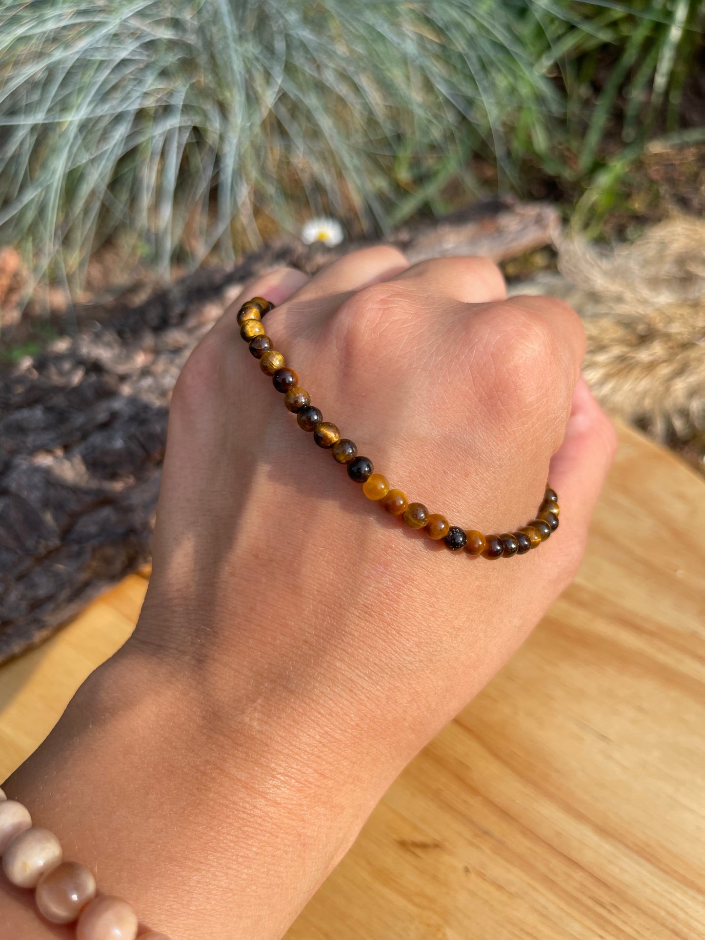 Edelstein Perlenkette Rosenquarz Tigerauge