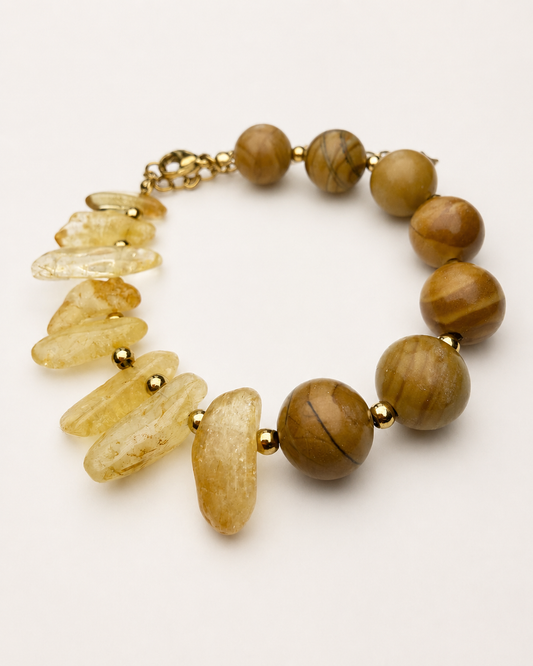 Money Flow – Citrin & Fossilholz Armband