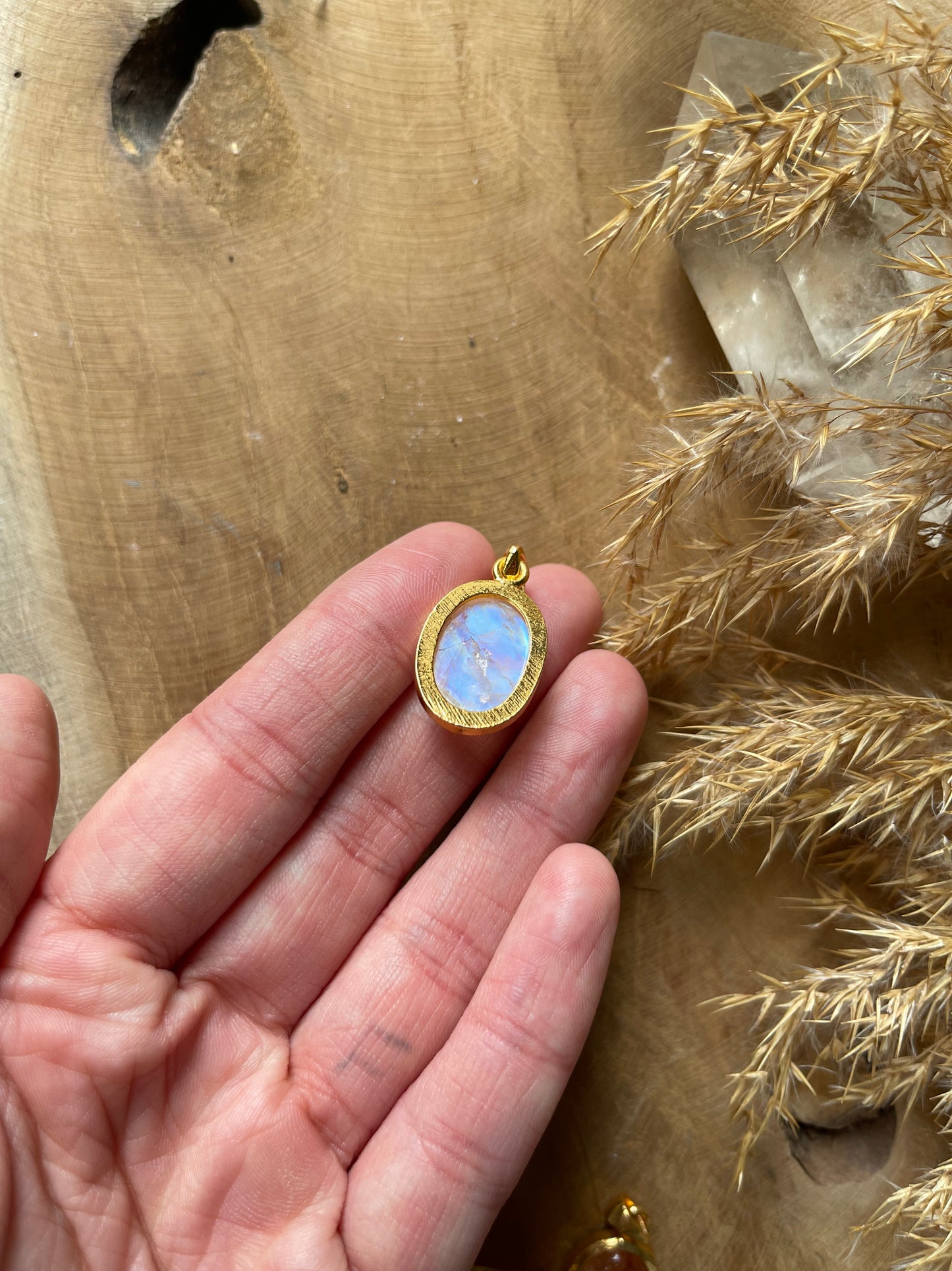 Regenbogenmondstein Anhänger 925 Silber (vergoldet)