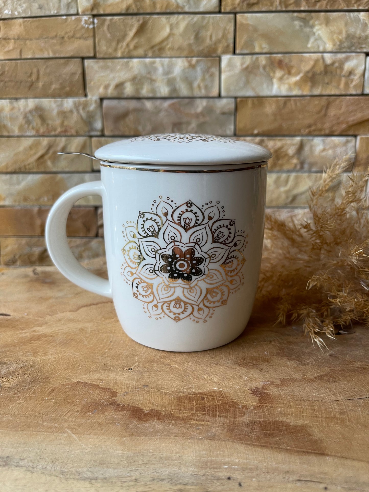 Teetasse mit Sieb und Deckel - Mandala