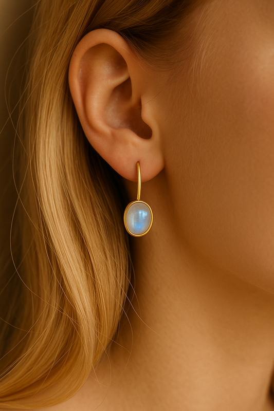 Regenbogen-Mondstein Ohrhänger (925 Silber, vergoldet)