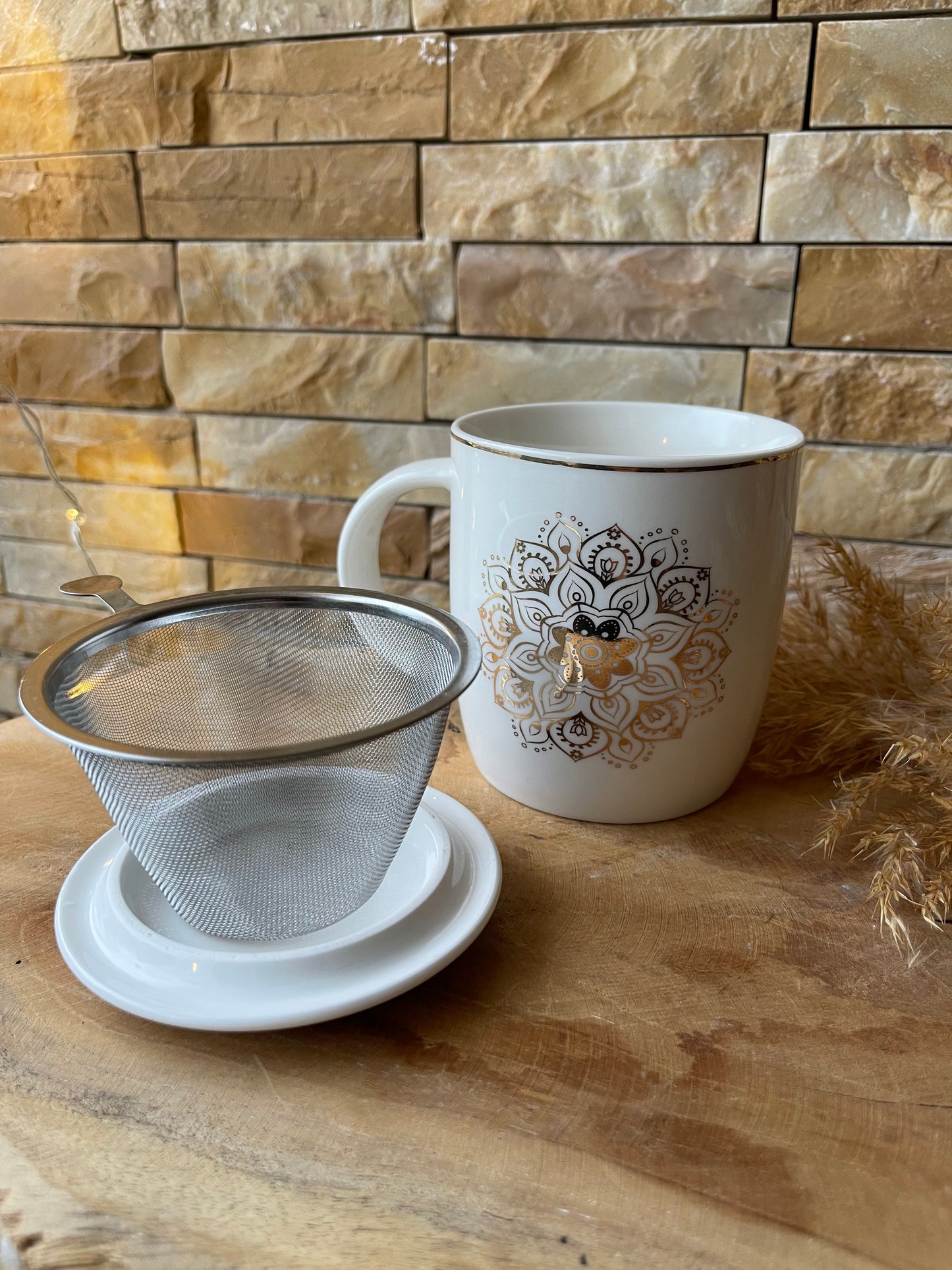 Teetasse mit Sieb und Deckel - Mandala