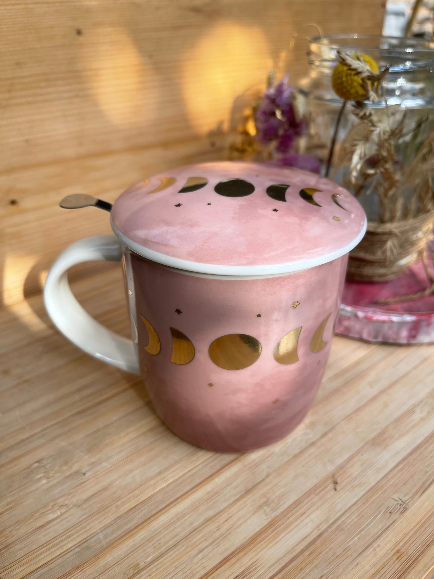 Teetasse mit Sieb und Deckel - Mondphasen