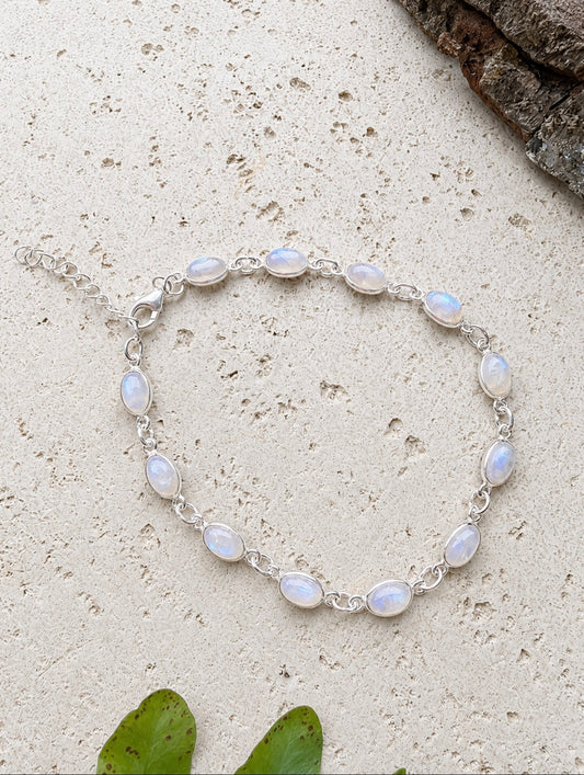 Filigranes Regenbogenmondstein Armband (925 Silber)