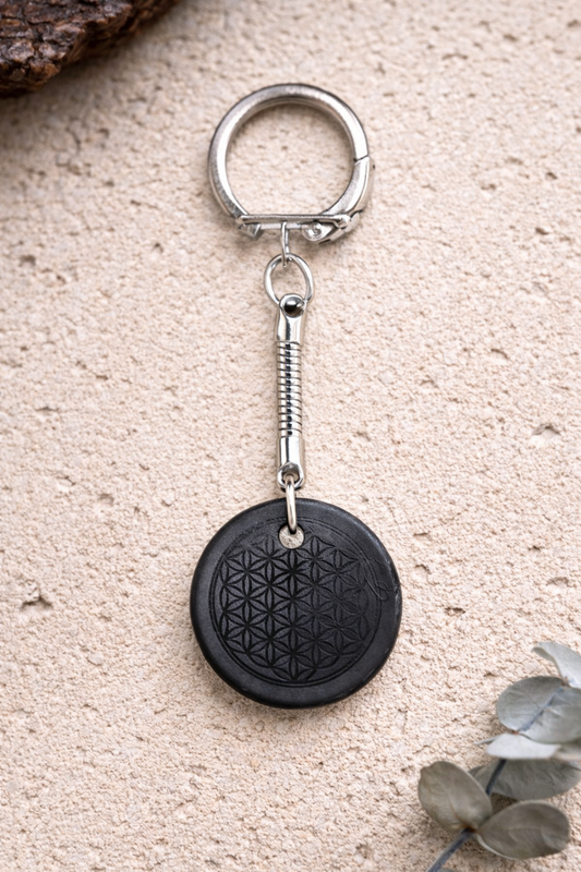 Schungit Schlüsselanhänger - Blume des Lebens