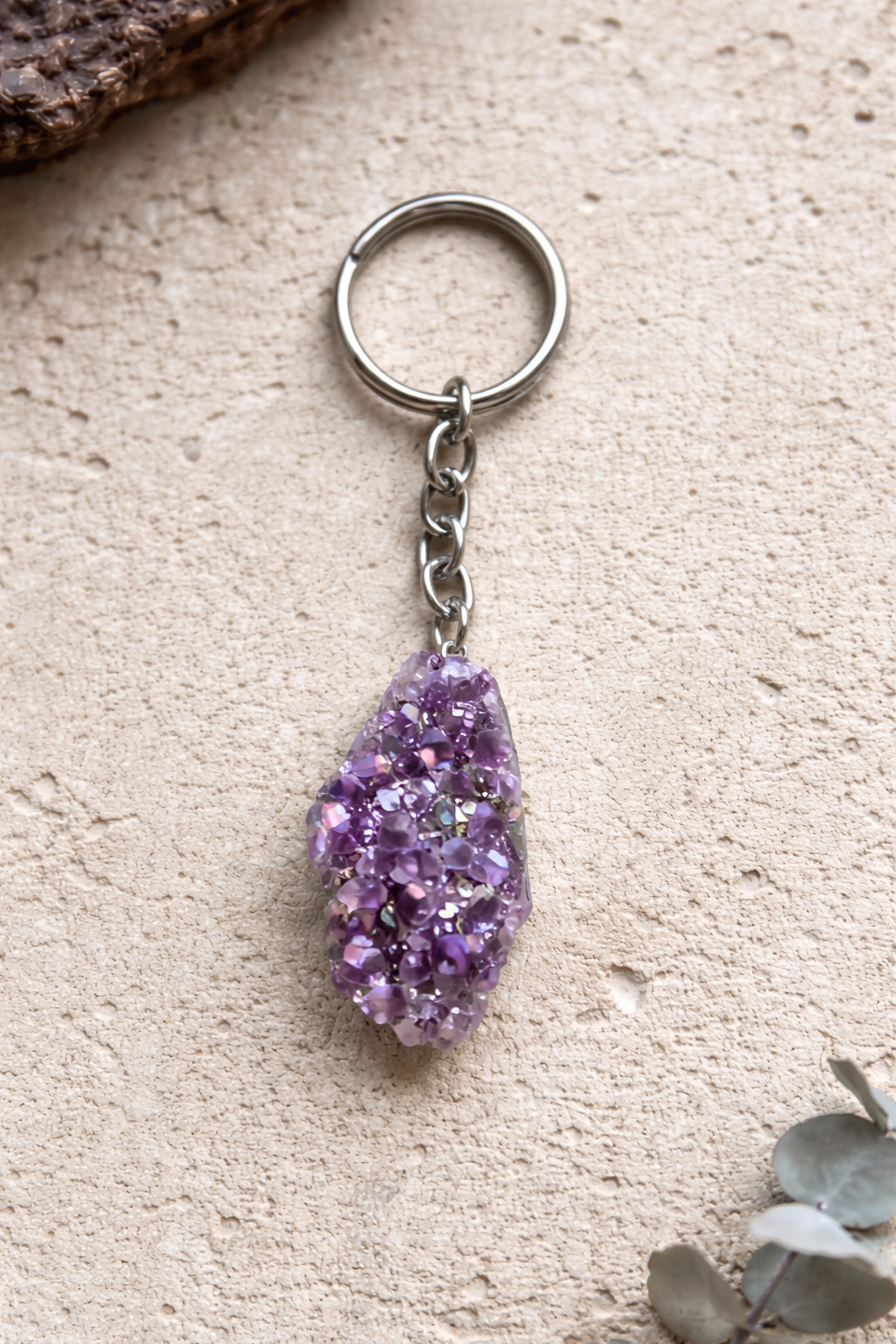 Amethyst Aura Cluster Schlüsselanhänger
