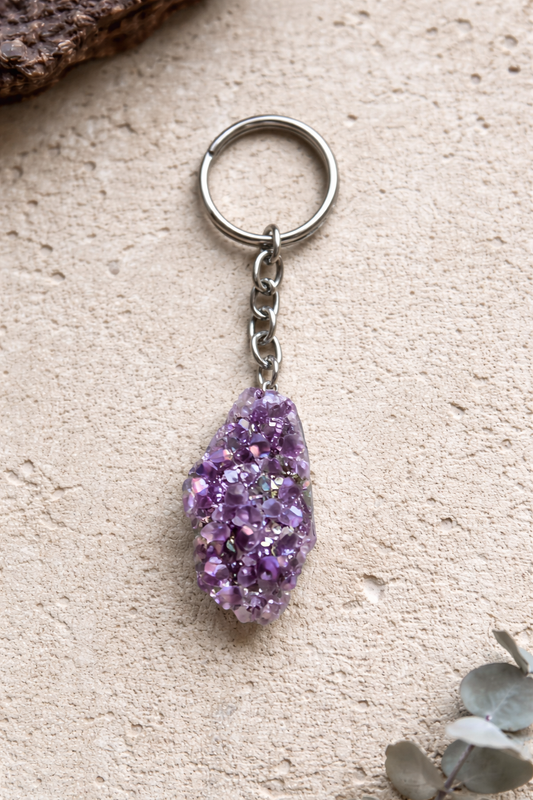 Amethyst Aura Cluster Schlüsselanhänger
