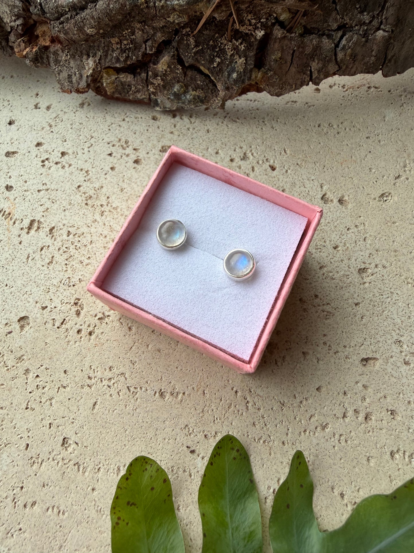 Regenbogenmondstein Ohrstecker 925 Silber (rund)