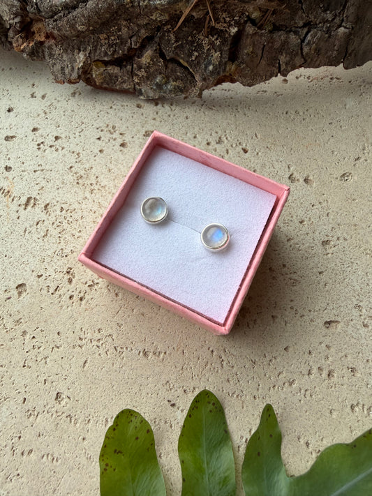 Regenbogenmondstein Ohrstecker 925 Silber (rund)