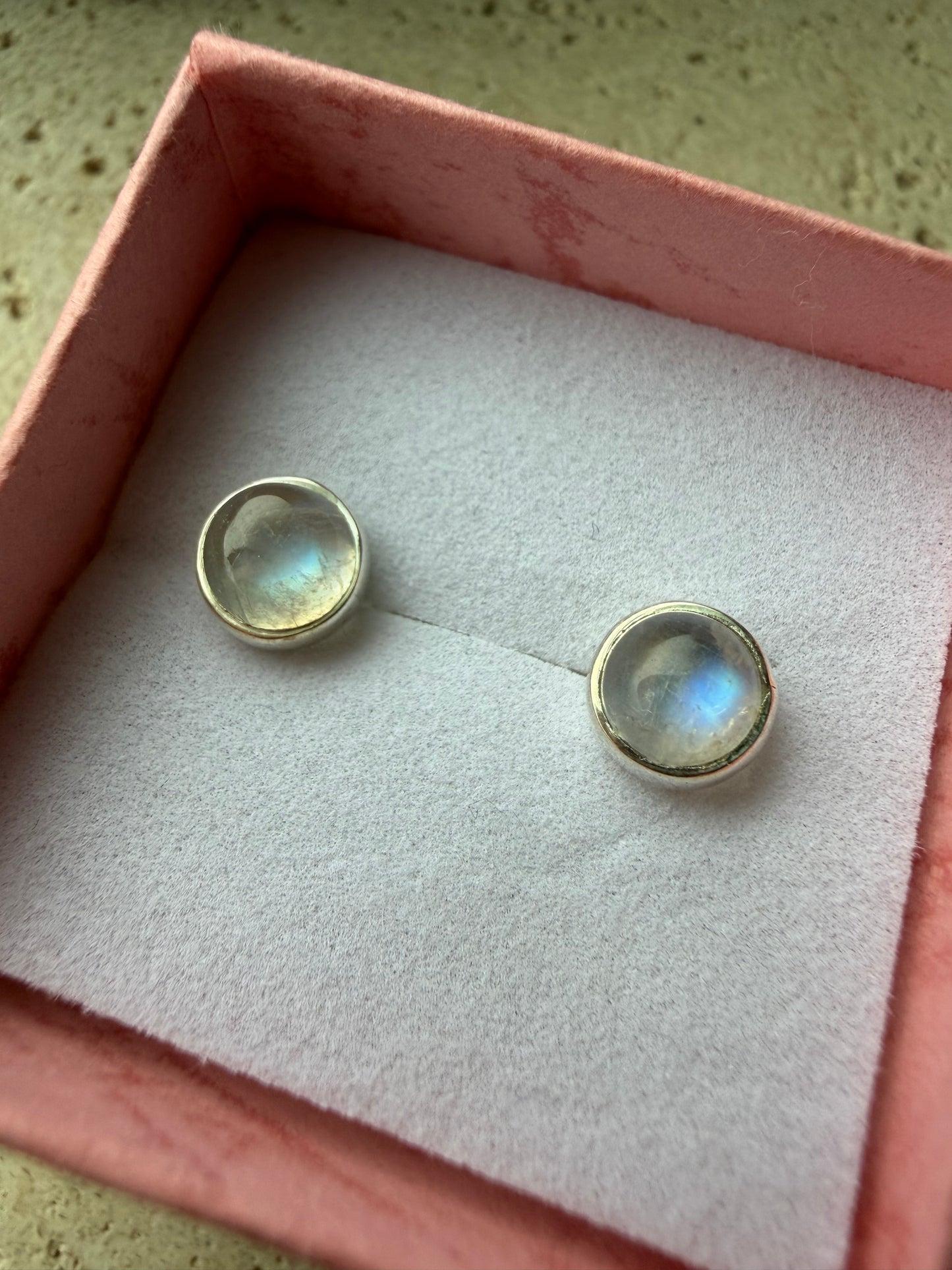 Regenbogenmondstein Ohrstecker 925 Silber (rund)