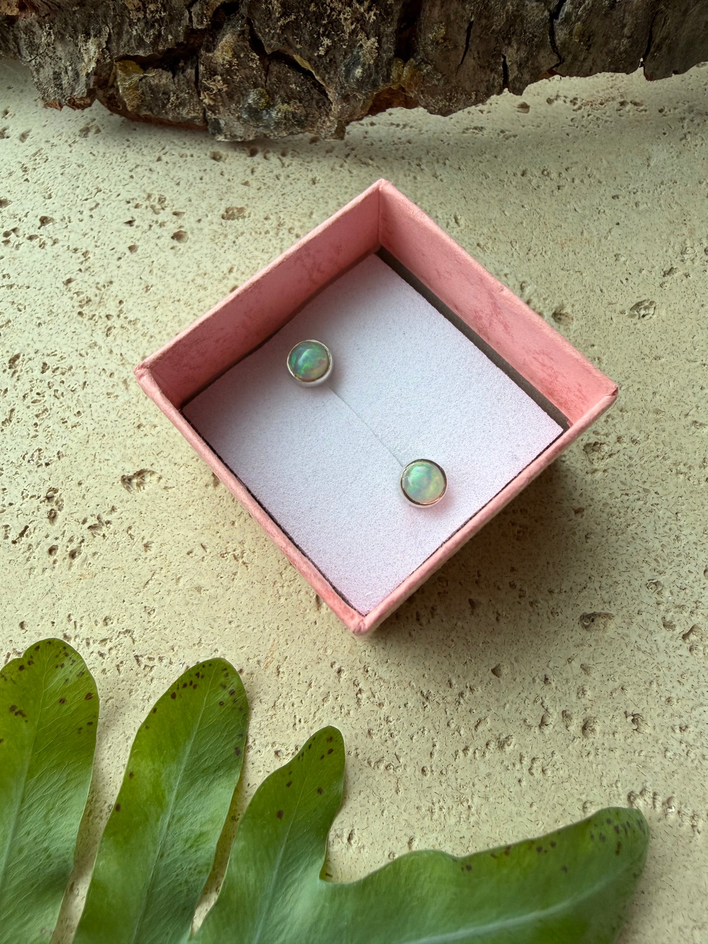 Opal Ohrstecker 925 Silber (rund)