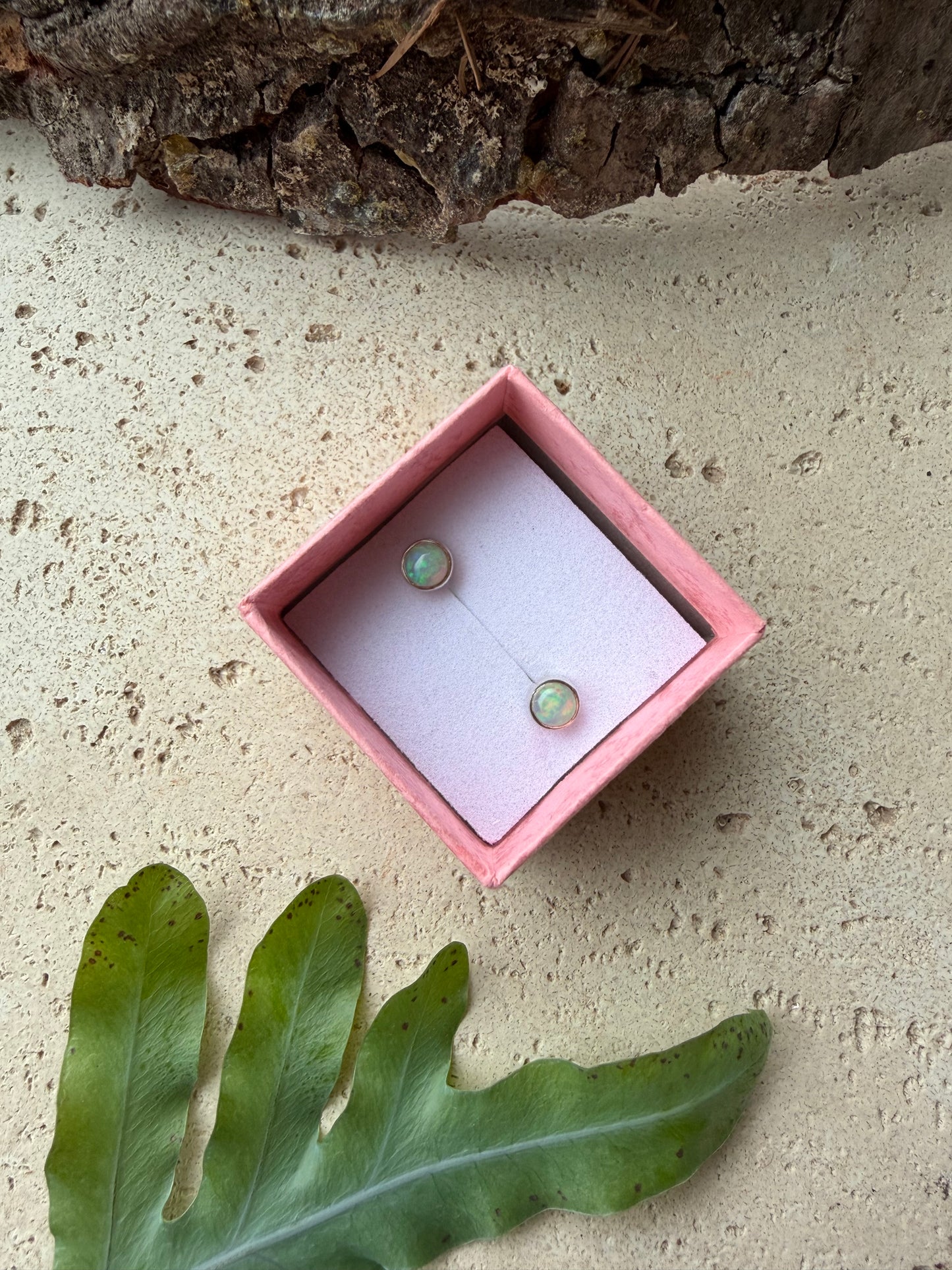 Opal Ohrstecker 925 Silber (rund)