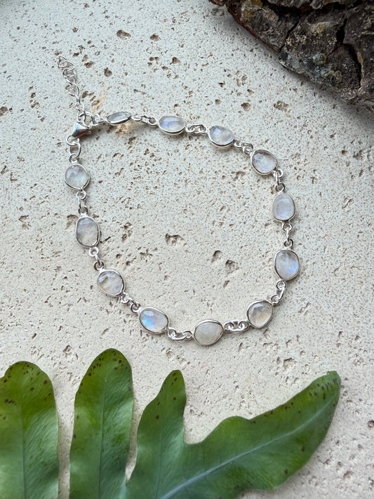 Regenbogen-Mondstein Armband (925 Silber)