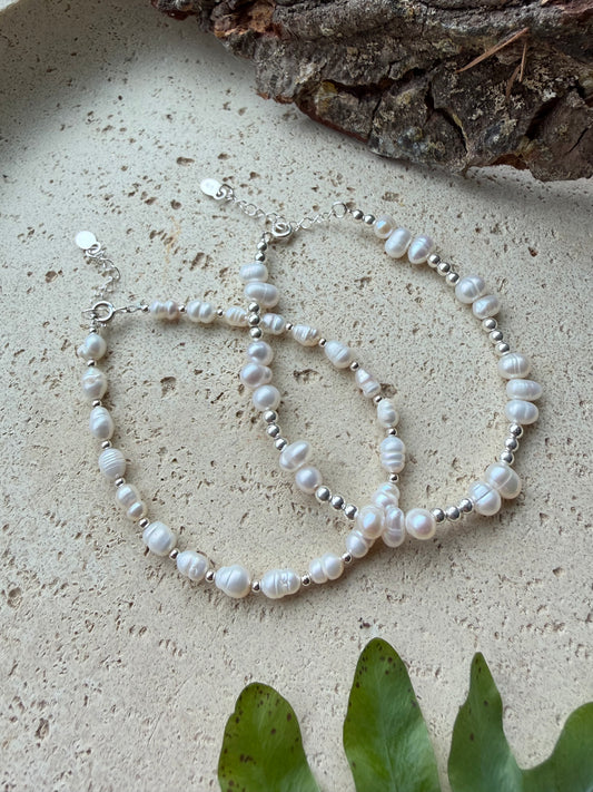 Süßwasserperlen Armband mit 925 Silber, verstellbar – Naturlichtmagie