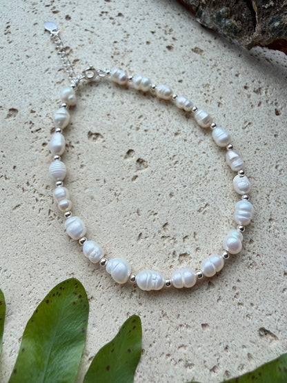 Süßwasserperlen Armband mit 925 Silber, verstellbar – Naturlichtmagie