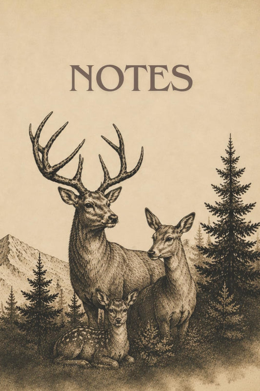 Reh-Familie Notizbuch liniert mit sanftem Waldtier Cover
