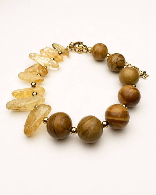 Money Flow – Citrin & Fossilholz Armband
