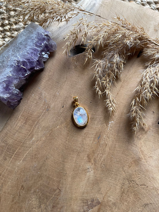 Regenbogenmondstein Anhänger 925 Silber (vergoldet)