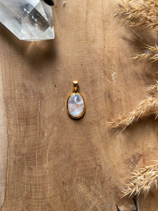 Regenbogenmondstein Anhänger 925 Silber (vergoldet)