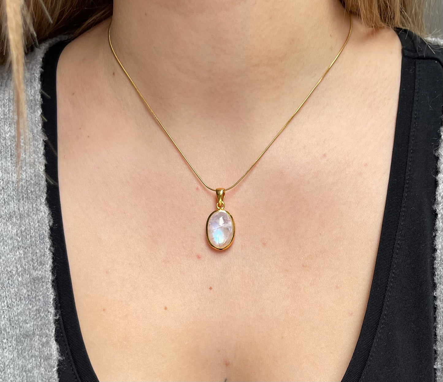 Regenbogenmondstein Anhänger 925 Silber (vergoldet)